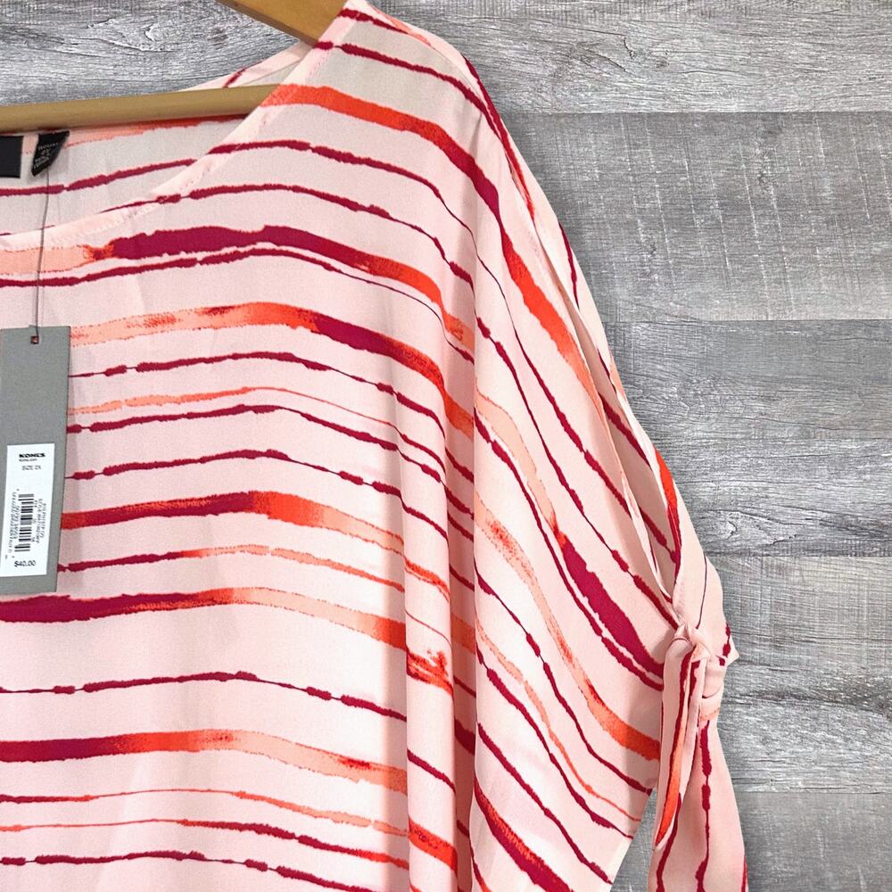APT 9 NEW Cold Shoulder Faux Tie Top Womens Plus 2X Pink Striped Tunic Blouse - Picture 3 of 5